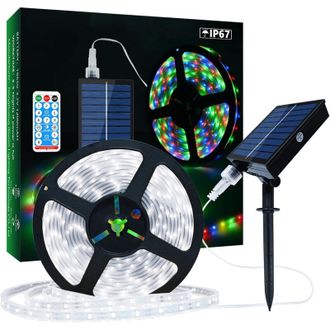 OEM Tira De Led Solar Para Exteriores, 5 M, 280 Led, Resistente Al Agua Ip67, Luces Led Blancas Fr&iacute;as Con Control Remoto, 8 Modos De Iluminaci&oacute;n, Guirnald