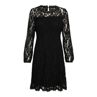 Cream Black Lace Dress with Puff Sleeves - female - Cream - Short Dresses - Black - XS - Dresses