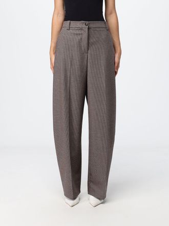 Pinko High-Waisted Houndstooth Wool Blend Wide-Leg Trousers