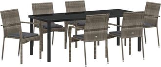 vidaXL Garden Dining Set with Cushion 7 pcs Grey Poly Rattan vidaXL