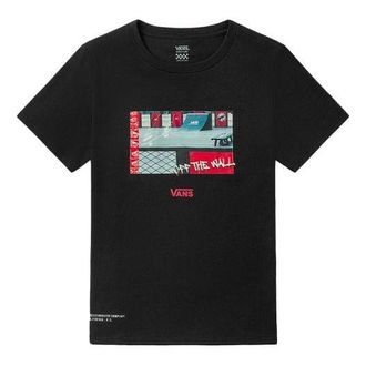 Vans (WMNS) Vans Retro Printing Sports Round Neck Short Sleeve Black VN0A5F1XBLK