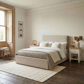 Furniturebox Tilly Beige & Brown Herringbone Fabric Ottoman Bed Frame | Size: King