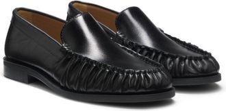 BOSS Ruched-detail moccasins in leather