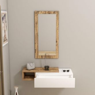Dmora Mueble De Entrada Ingria, Con Espejo, Un Caj&oacute;n Y Un Estante, 82x30x16h Cm Blanco