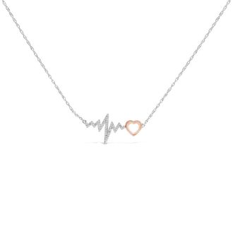 House of Brilliance 14K Rose Gold Plated Silver Diamond Accent Zig Zag Heart Necklace