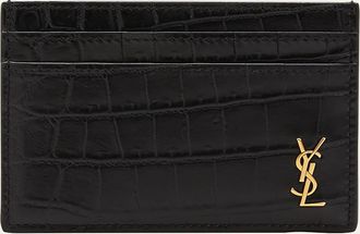 Saint Laurent Mens YSL Monogram Croc-Embossed Card Case