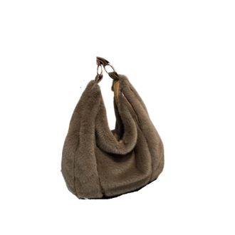 Generic Compatible For Plush Tote Bag Women Casual Furry Handbag Large Capacity Soft Polyester Single Shoulder(Coffee)