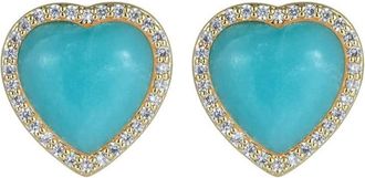 Liv Oliver 18K Gold Sea Blue Heart Stud Gemstone Earrings