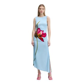 Desigual Kleedjes, Dames, Blauw, S, Orchid Asymmetric Dress