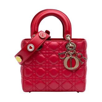 Dior Pre-owned gestructureerde leren handtas met handvat en decoratieve bedels - Dames - Pre-owned - Rood - Maat: ONE Size Leer