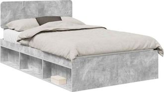vidaXL Estructura De Cama Con Cabecera Gris Concreto 135 X 190 Cm Vidaxl