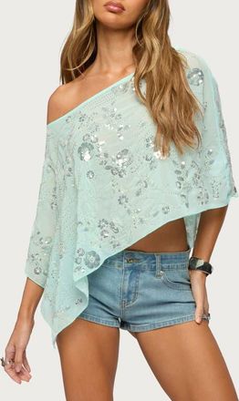 Edikted Triana Bead & Sequin Poncho in Aqua at Nordstrom, Size X-Small