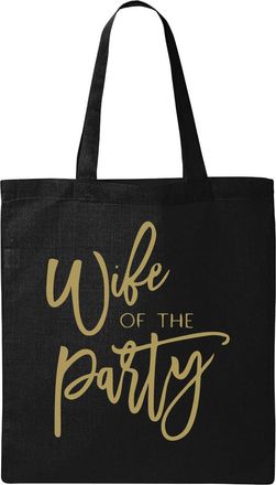 Generic Wife Of The Party Brown Logo Natural Ecological Cotton Tote Bag Black