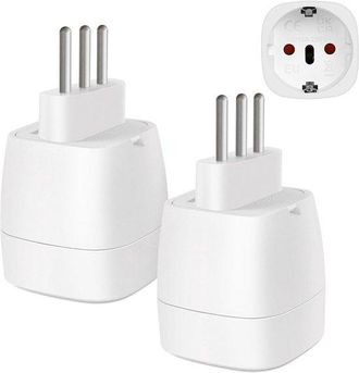 No Brand Adaptador De Viaje Italiano Aplicable [2 Unidades], De 2 Pines Europeos A 3 Pines Tipo L, Adaptador De Enchufe Para Italia, Siria, Uruguay, Chile, Mal