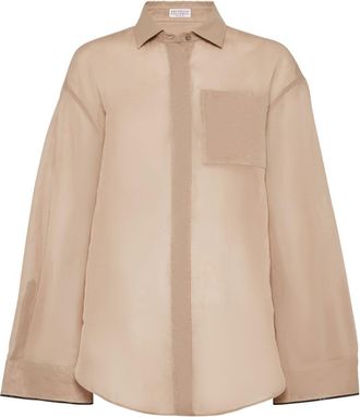 Brunello Cucinelli patch-pocket cotton shirt - women - Cotton - L - Brown