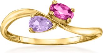 RS Pure by Ross-Simons Rhodolite Garnet and. Amethyst Bypass Ring in 14kt Yellow Gold