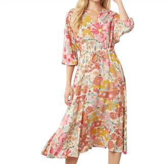 Entro Floral Dress With Waist Tie In Pink Multi