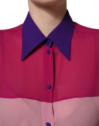 Dolce & Gabbana Womens Silk Patchwork Colorblock Blouse Multicolor
