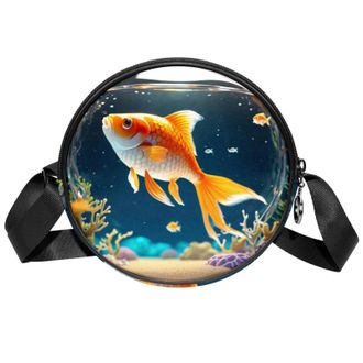 Generic Circle Crossbody Bag for Women, Fish Crystal Ball Small Sling Bag Daypack with Zipper Adjustable Shoulder Straps Casual Ladies Girls Round Purse