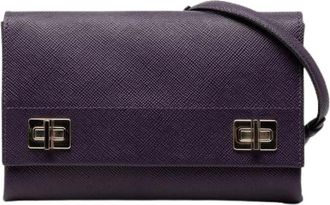 Prada Pre-owned Cross Body Bags, female, Purple, Size: ONE SIZE Pre-owned Saffiano Leather Chain Shoulder Bag