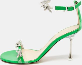 Mach & Mach Green Patent Leather And Pvc Floating Crystal Bow Sandals