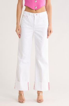 L'agence Miley High Waist Cuffed Wide Leg Jeans in Blanc/Scarlet Red Cont at Nordstrom Rack, Size 24