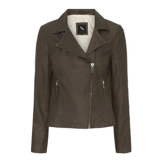 BTF-CPH Nappalon Bikerjack Warm Grey Light Gold - Dames - Leren en Su&egrave;de Jassen - Grijs - L - Leer - Jassen