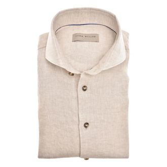 John Miller Slim Fit Linnen Overhemd - Heren - Casual Overhemden - Beige - L - Linnen - Overhemden