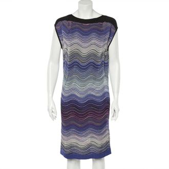 M Missoni Blue Wave Pattern Lurex Knit Shift Dress