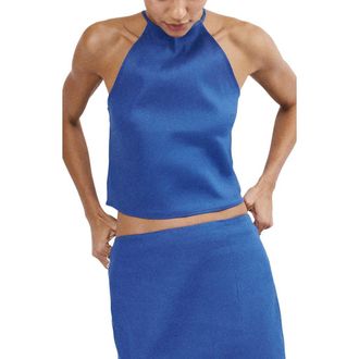 Mango Sleeveless Linen Blend Top in Blue at Nordstrom, Size X-Small