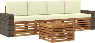 vidaXL Conjunto De Sof&aacute;s De Exterior 5 Uds. Natural Y Crema Vidaxl