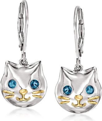 Ross-Simons London Blue Topaz Cat Drop Earrings in Sterling Silver With 18kt Gold Over Sterling