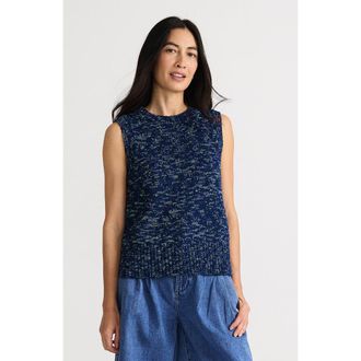 Lands End Cotton Tweed Textured Crewneck Vest Sweater in Deep Sea Navy Space Dye at Nordstrom, Size X-Small