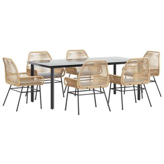 vidaXL Vidaxl - Set Pranzo Da Giardino 7pz Con Cuscini Marrone Polyrattan Vetro
