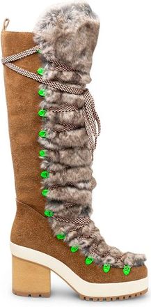 Hogan Fur-Trimmed Lace-Up Knee-High Boots
