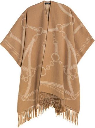 Lauren Ralph Lauren Equestrian Jacquard Oversized Ruana in Camel/cream at Nordstrom