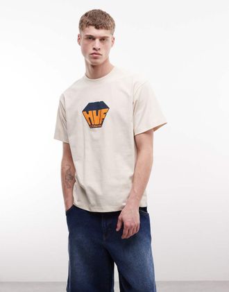 HUF T-shirt beige con stampa del logo a blocchi grandi-Neutro