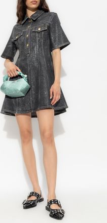 Ganni Flared Denim Dress, Womens, Black