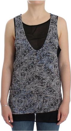 Costume National Gelaagde Abstracte Print Tanktop - Dames - Tops zonder mouwen - Zwart - L - Tops