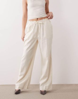 Nobody's Child Fosse - Pantaloni in misto lino color crema-Bianco
