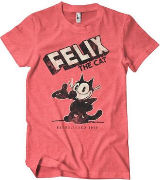Felix The Cat Officially Licensed Est. 1919 Mens T-Shirt (Red-Heather), Medium