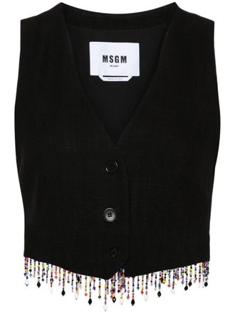 Msgm bead-detailed cropped vest - women - Linen/Flax/Polyester/Viscose/glass/Polyester - 44 - Black