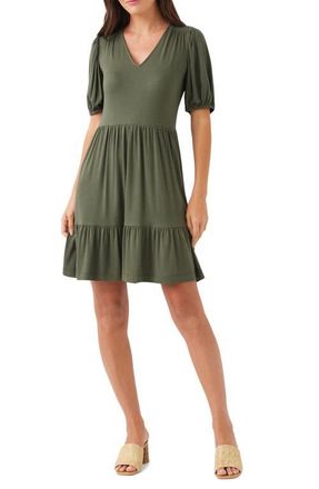Karen Kane Tiered Puff Sleeve A-Line Dress in Olive at Nordstrom, Size X-Small P