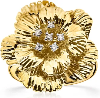 Ross-Simons Diamond Flower Ring in 18kt Gold Over Sterling