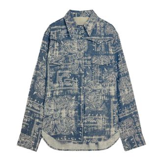 A Paper Kid Denim Shirts, female, Blue, Size: L Bandana-Print Linen-Blend Shirt