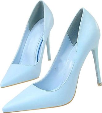 Generic Women Soft Leather High Heel Pumps Pointed Toe Slip On Office Wedding Party Shoes Blue