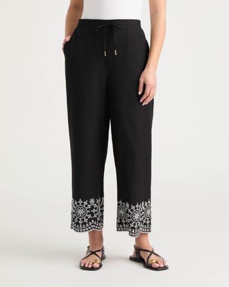 Ellen Tracy Womens Pull-On Cropped Pant with Embroidered Hem