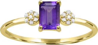 Diamond2Deal 10K Yellow Gold Amethyst and Diamond Engagement Ring ( 0.50Ct)