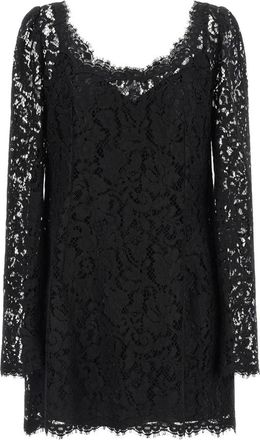 Dolce & Gabbana Cordonetto Kant Mini Jurk - Dames - Feestkleedjes - Zwart - M - Leer - Kleedjes