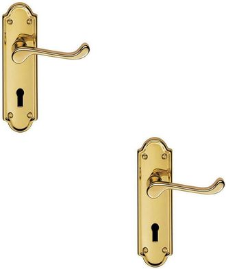 Loops 2x PAIR Victorian Upturned Handle on Lock Backplate 168 x 47mm Stainless Brass